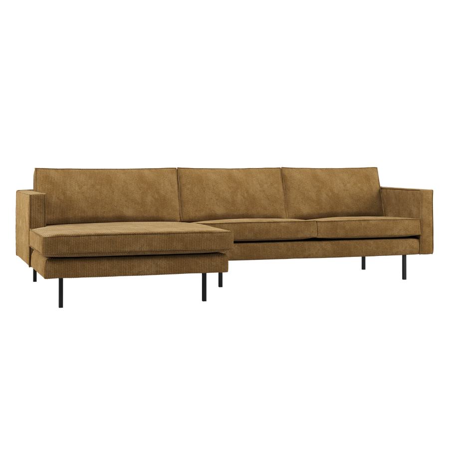 Rodeo chaise longue bank links ribstof honinggeel
