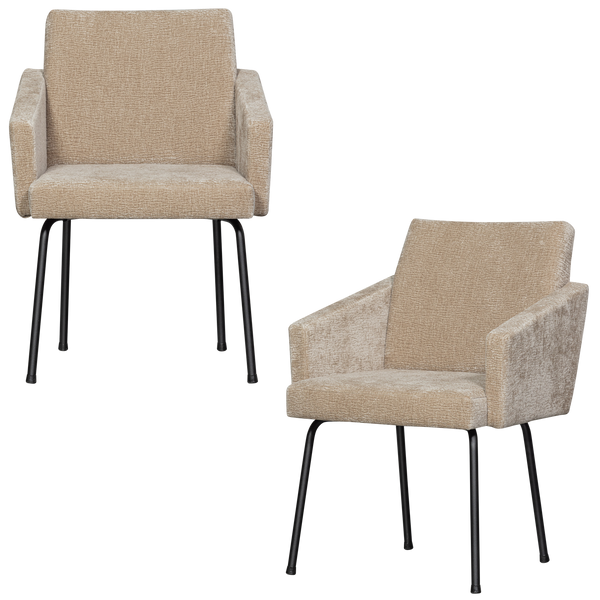 Mount eetkamerstoel met armleuning 3d chenille zand - set van 2