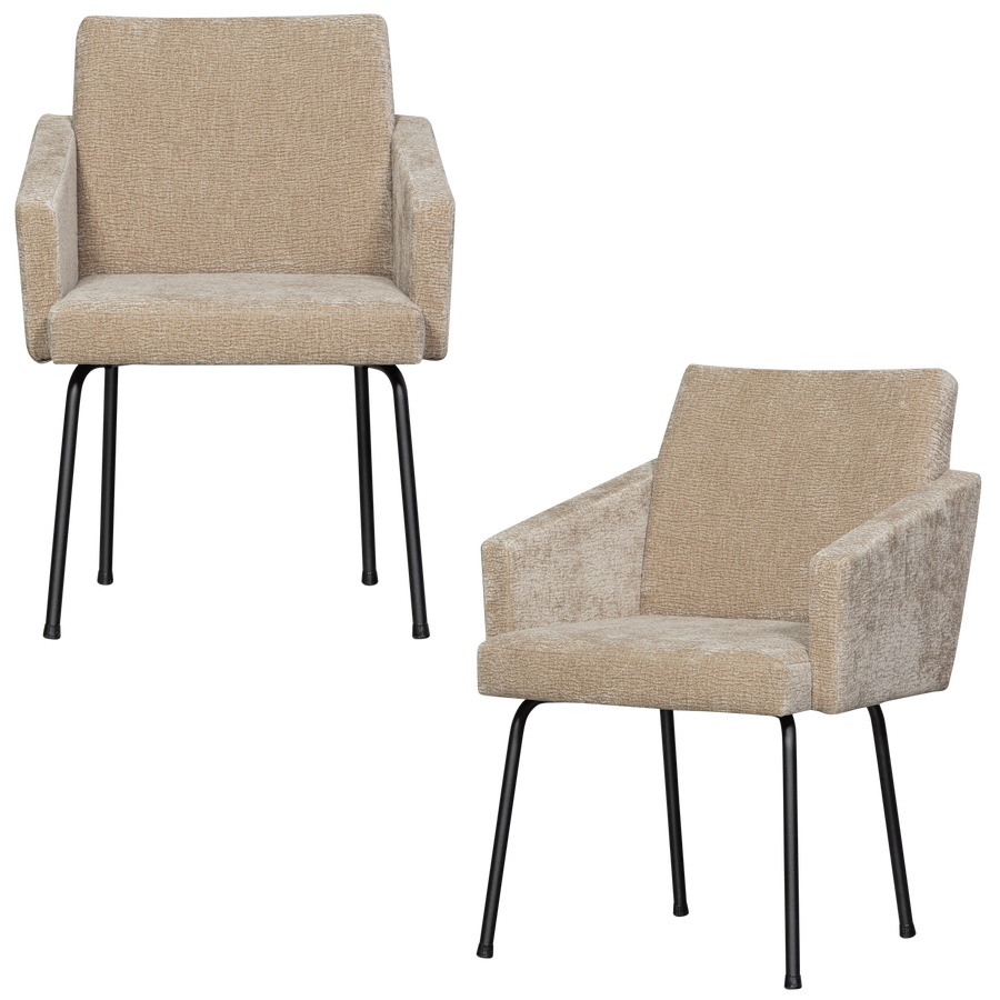 Mount eetkamerstoel met armleuning 3d chenille zand - set van 2