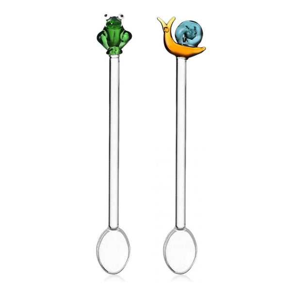 set 2 pcs spoons w/ snail and frog