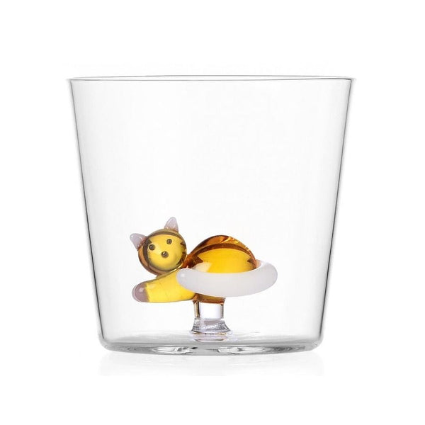 tumbler lying amber cat with white tail