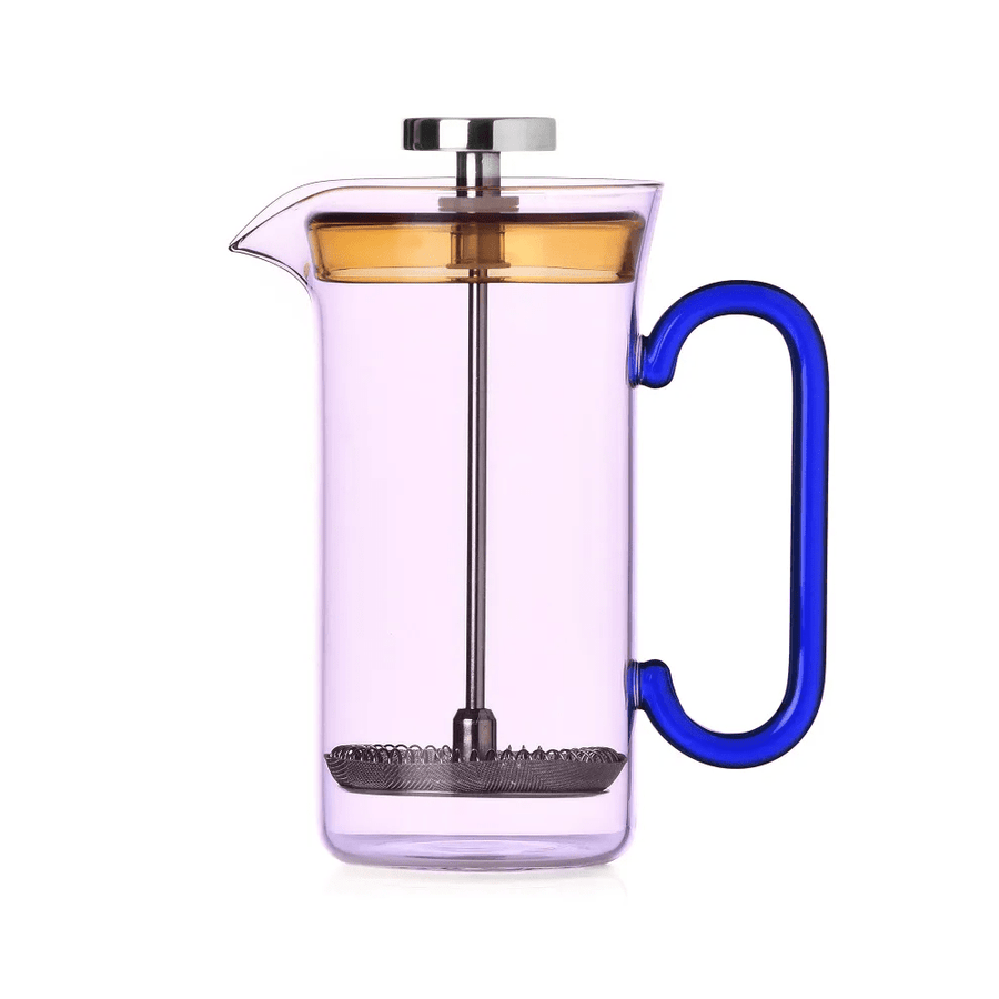 french press small yellow pink blue