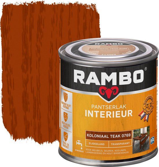 Rambo interieurlak transp. mat 769 250ml koloniaal teak
