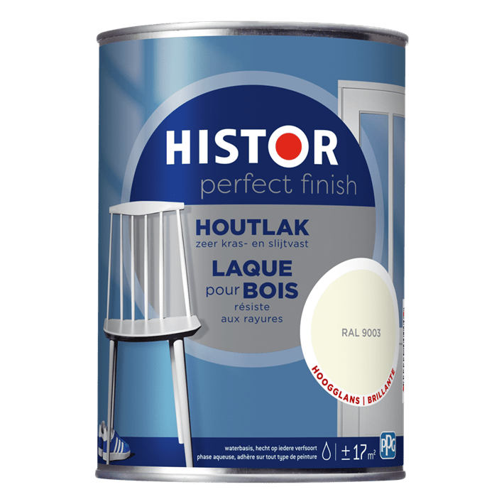 Histor pf houtlak hoogglans 9003 1250ml ral 9003