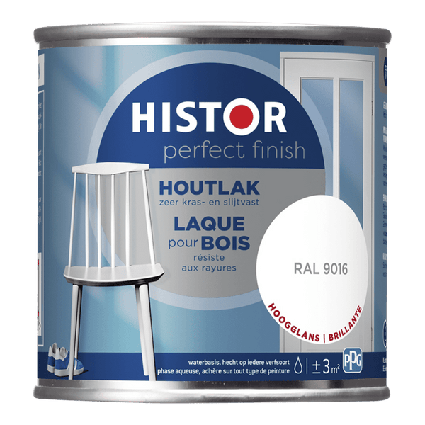 Histor pf houtlak hoogglans 9016 250ml ral 9016