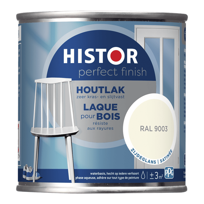 Histor pf houtlak zijdeglans 9003 250ml ral 9003