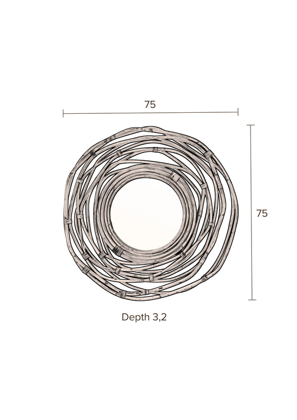 Kubu spiegel/ wandspiegel rond rotan 75x75 cm