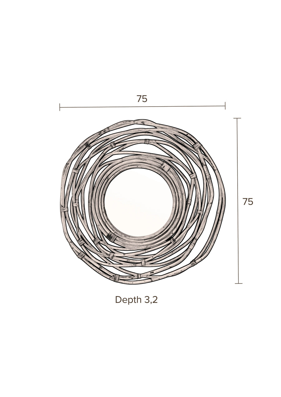 Kubu spiegel/ wandspiegel rond rotan 75x75 cm