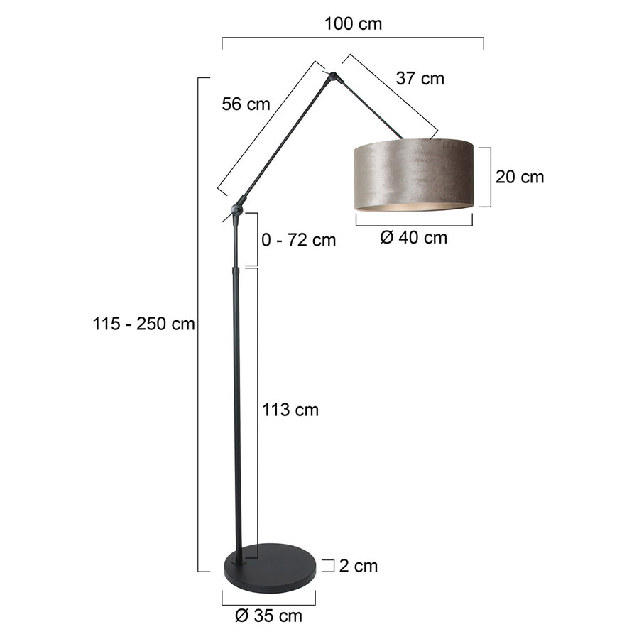 Vloerlamp Prestige Chic 7395ZW+K1068GS Zwart-Wit Linnen