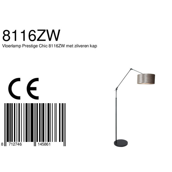 Vloerlamp Prestige Chic 7395ZW+K1068GS Zwart-Wit Linnen