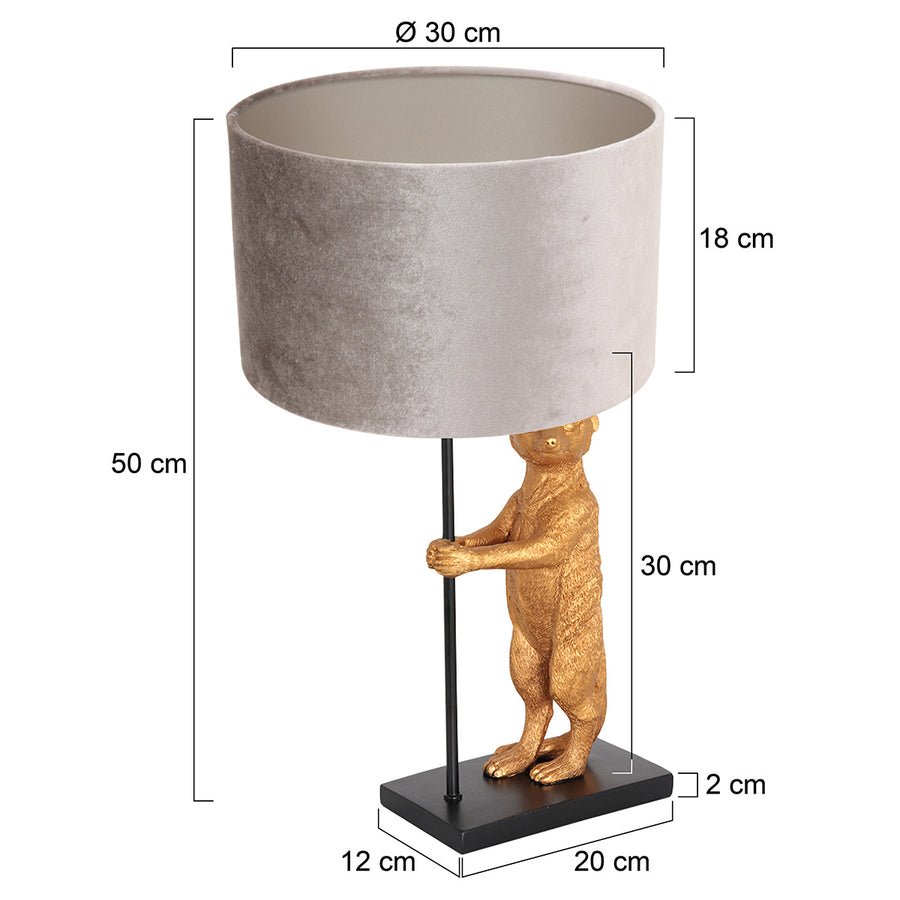 Tafellamp animaux 8227zw - luxe sfeer met grijze velours kap