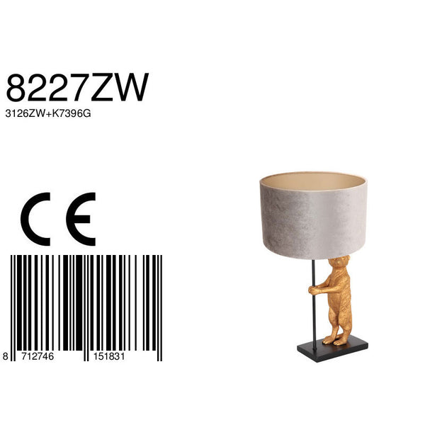 Tafellamp animaux 8227zw - luxe sfeer met grijze velours kap