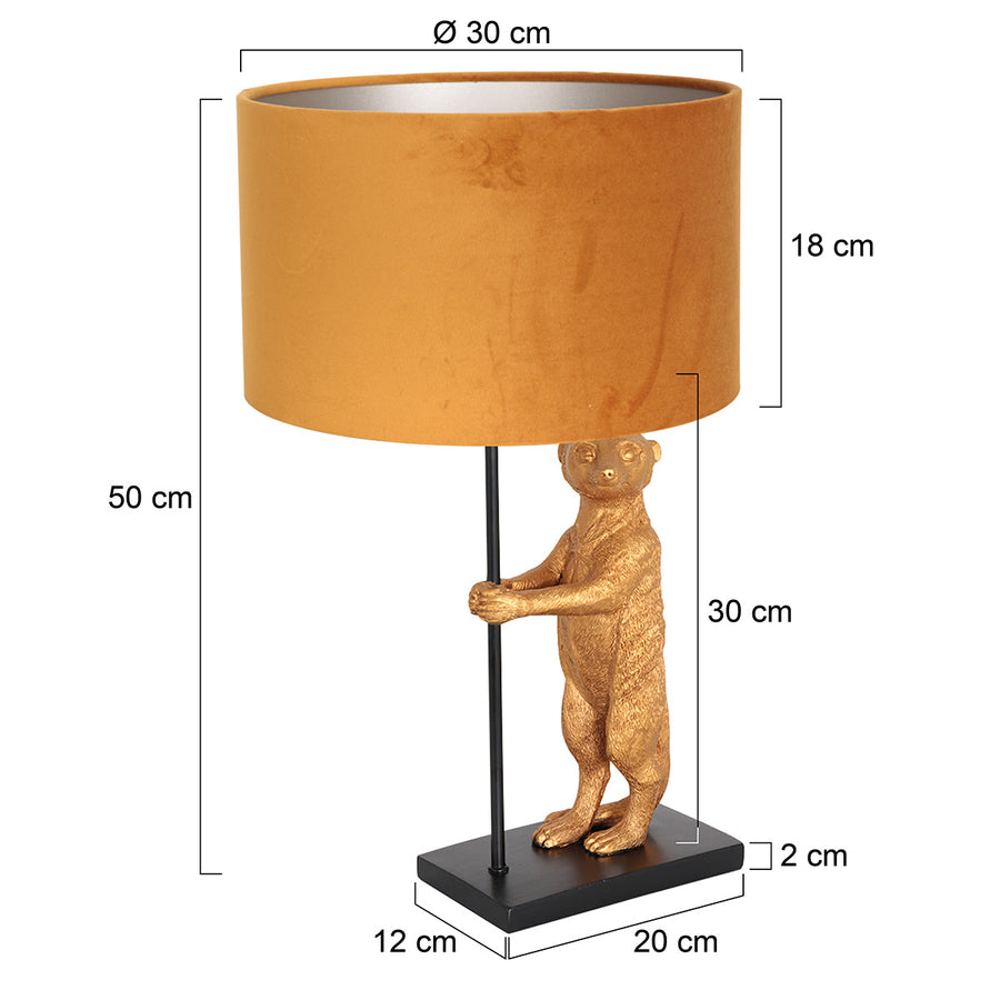 Tafellamp animaux 8228zw - warme luxe met gouden velours kap