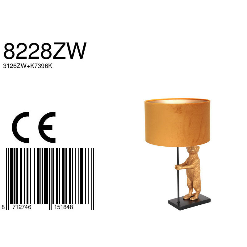 Tafellamp animaux 8228zw - warme luxe met gouden velours kap