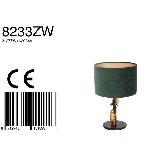 Tafellamp animaux 8233zw - speels detail groene velours kap