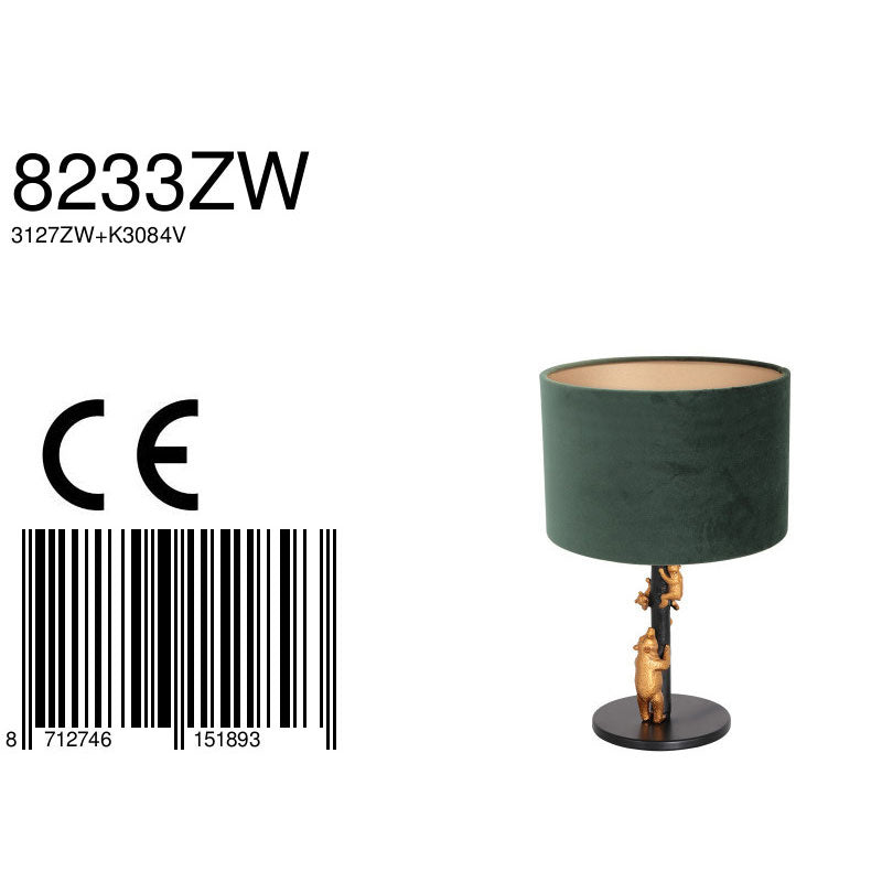 Tafellamp animaux 8233zw - speels detail groene velours kap