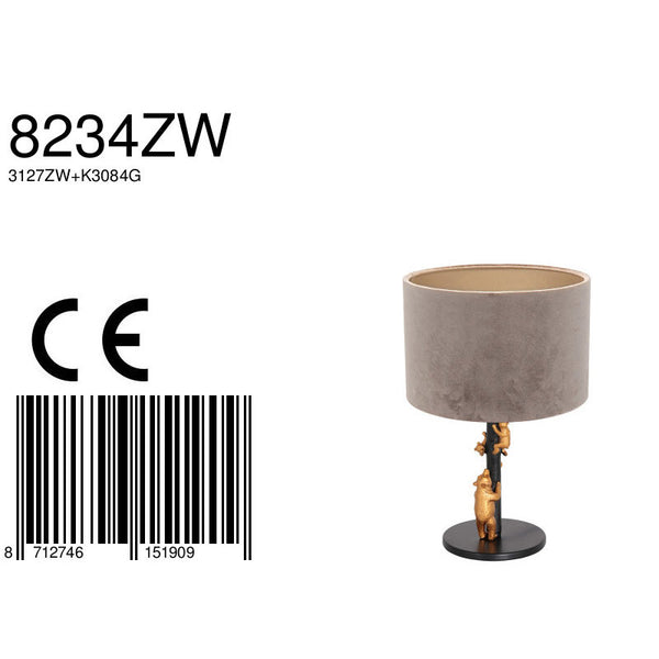 Tafellamp animaux 8234zw - stijlvol accent grijze velours kap
