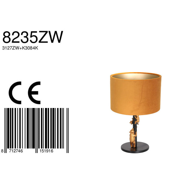 Tafellamp animaux 8235zw - warme luxe goudkleurige velours kap