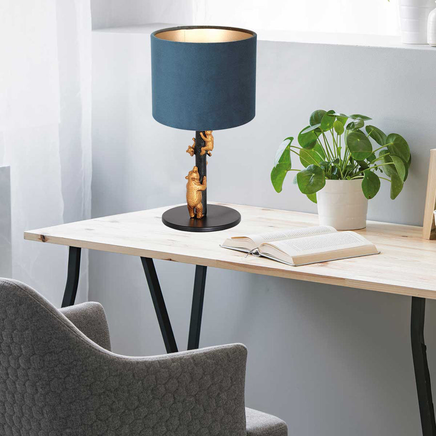 Tafellamp animaux 8236zw - chic detail met blauwe velours kap