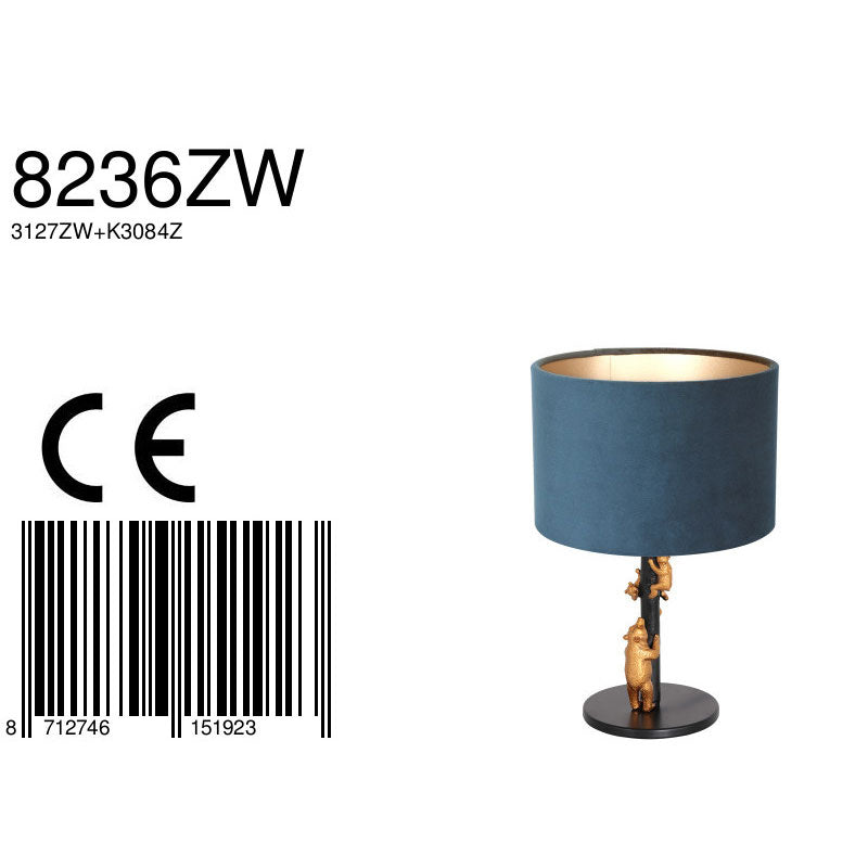 Tafellamp animaux 8236zw - chic detail met blauwe velours kap