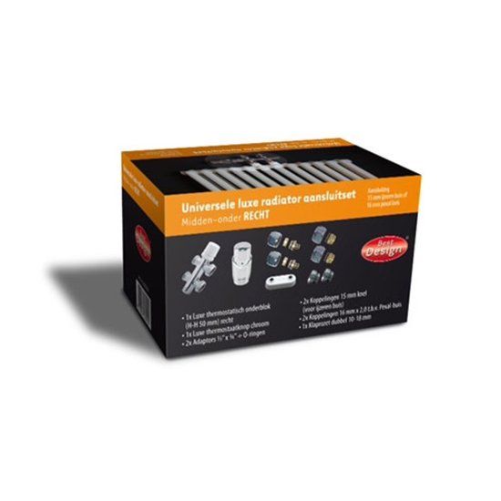 Luxe radiator-aansluitset Midden onder Recht universeel (DS-ORANJE)