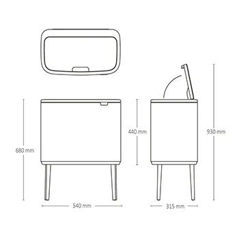 Bo Touch Bin 11+23 ltr, Matt Black