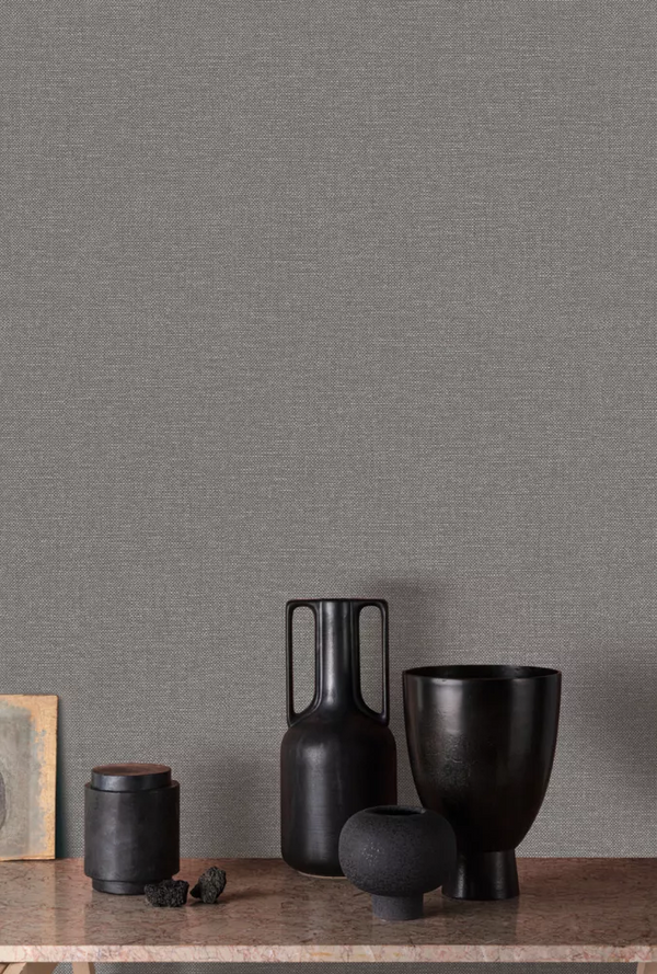 Vliesbehang Linen & Textures effen linnenstructuur - Grijs