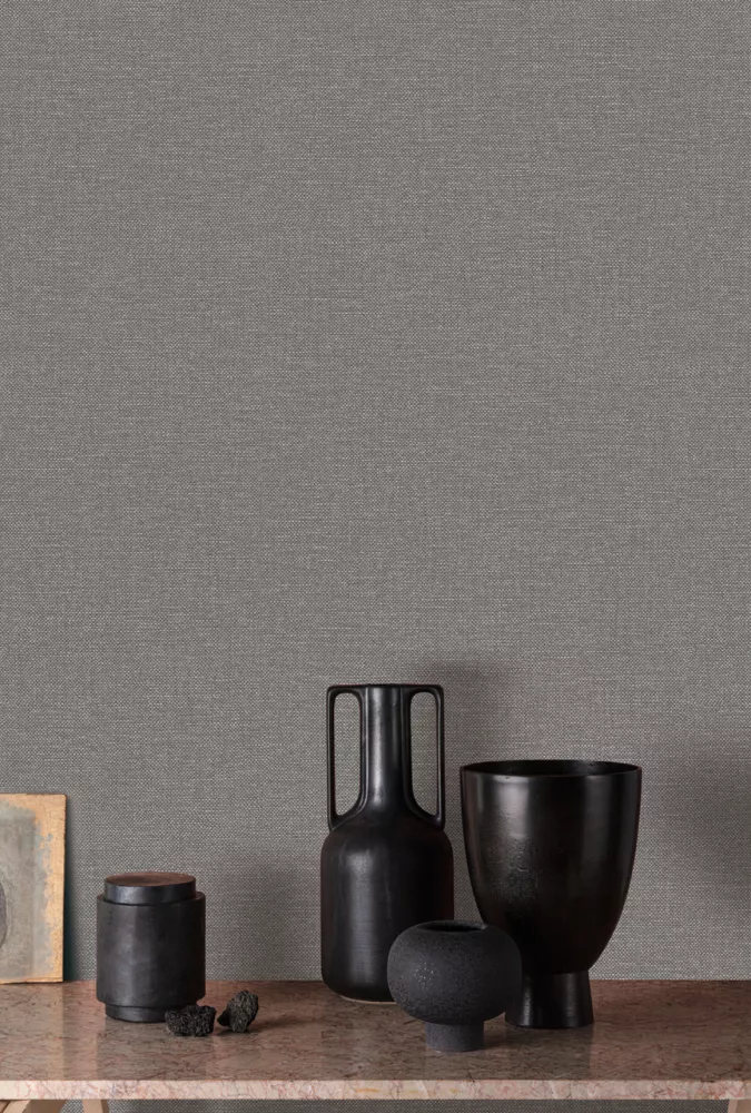 Vliesbehang Linen & Textures effen linnenstructuur - Grijs