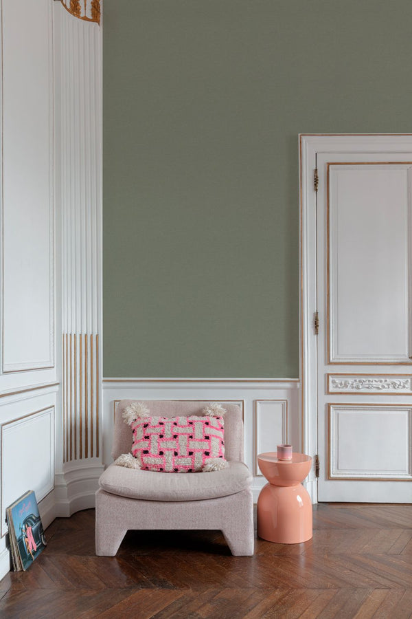 Vliesbehang Linnen Touch plain green