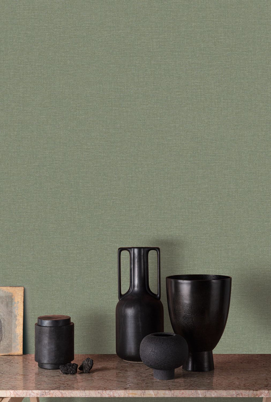 Vliesbehang Linnen Touch plain green