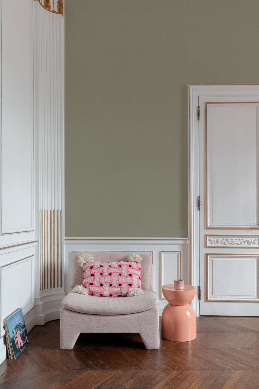 Vliesbehang Linnen Touch plain green