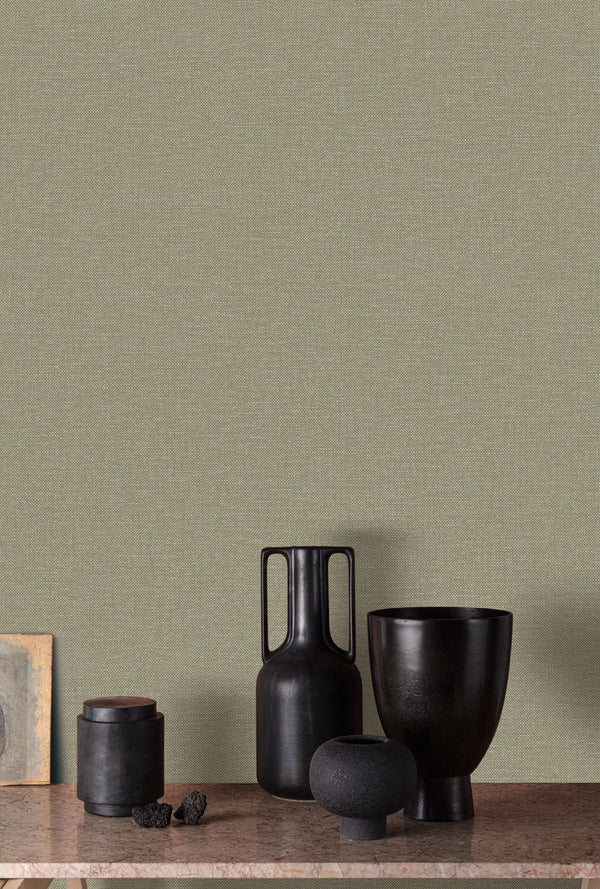 Vliesbehang Linnen Touch plain green