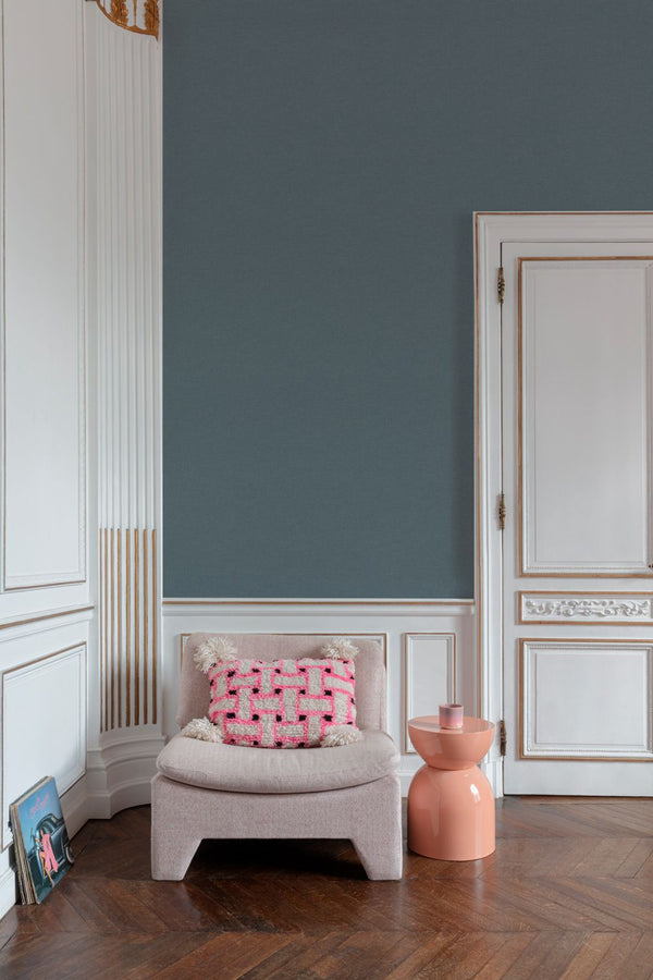 Vliesbehang Linnen Touch plain blue