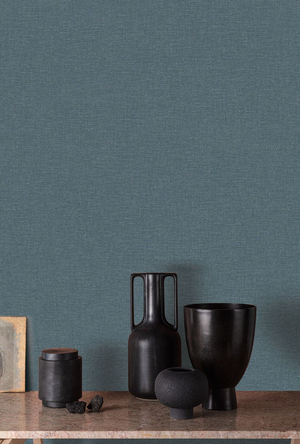 Vliesbehang Linnen Touch plain blue