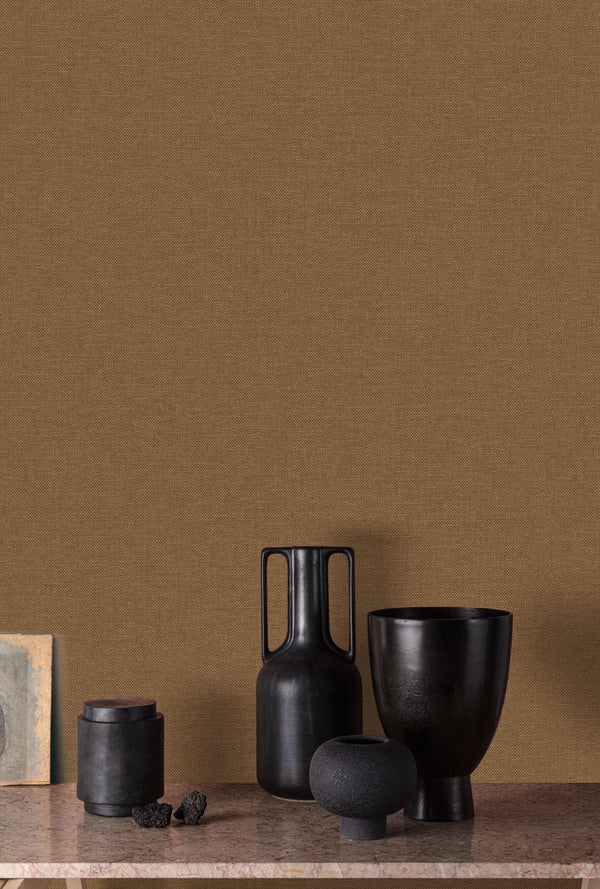 Vliesbehang Linnen Touch plain brown/gold