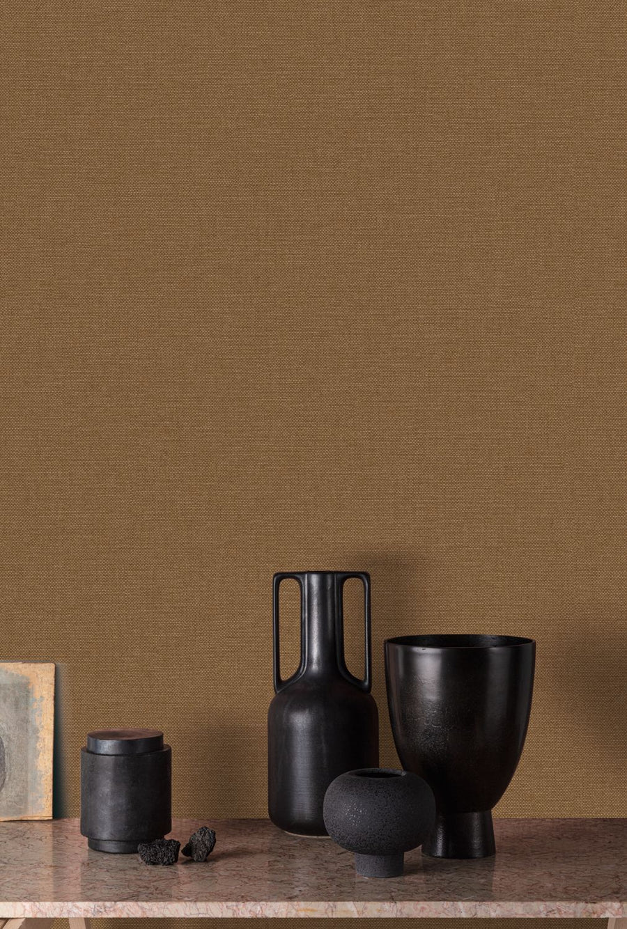 Vliesbehang Linnen Touch plain brown/gold