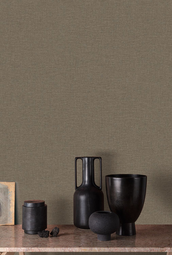 Vliesbehang Linnen Touch plain brown/gold
