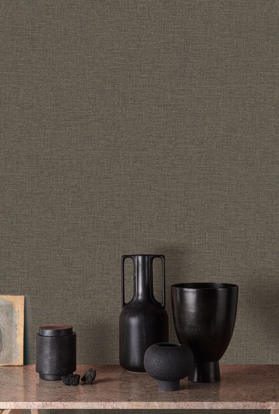 Vliesbehang Linnen Touch plain black/gold