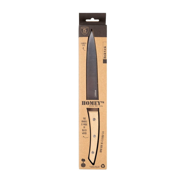 Vleesmes, Homey's Bokträ, 20cm, RVS/beukenhout, Doos