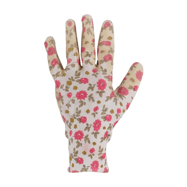 Werkhandschoenen Tuinhandschoenen Polyester Wit/roze Nitrilcoating Maat S