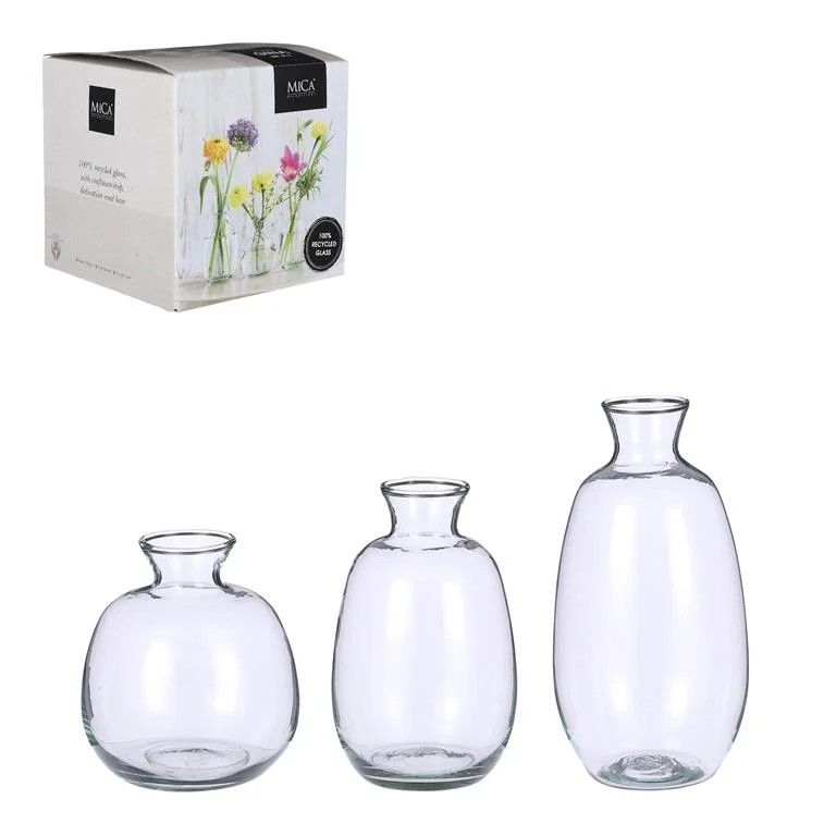 Gina vaas transparant 3 stuks in giftbox - h17,5xd9cm