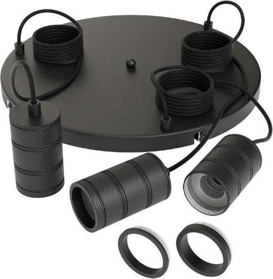 Retro Pendant With Ceiling plate dia 400mm, black fittings 3xE27 (2 mtr wire)