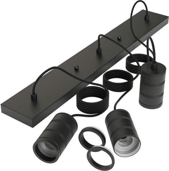 Retro Pendant With Ceiling plate rectangular 10x70cm, black fittings 3xE27 (2 mtr wire)