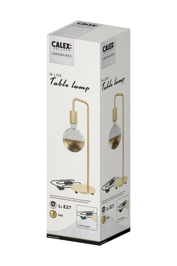 U-Line tafellamp goud E27 met aan/uit schakelaar, max 1*60W incl., hoogte 53 cm voet dia 15 cm, 150cm kabel