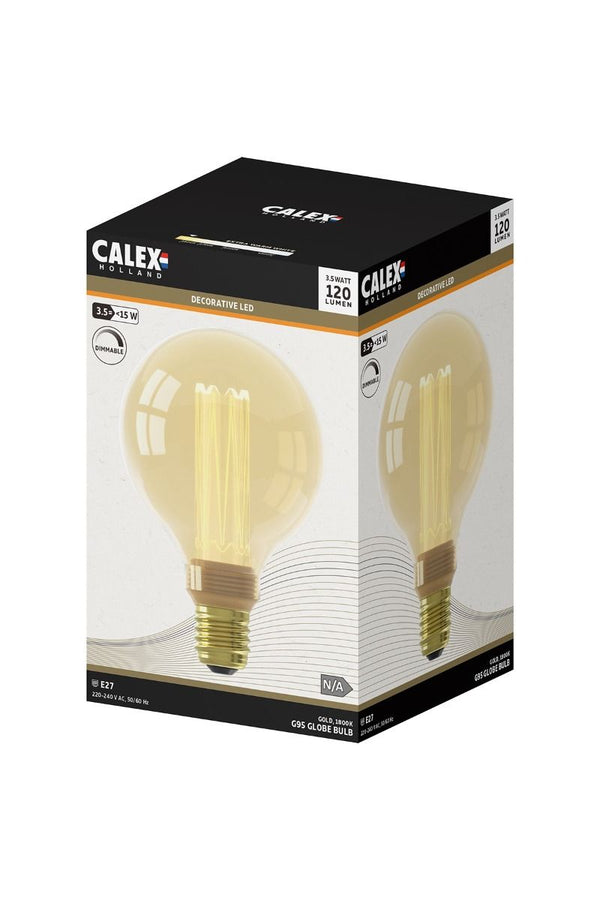 Calex led glassfiber globe lamp g95  220-240v 3,5w 120lm e27, goud 1800k dimbaar