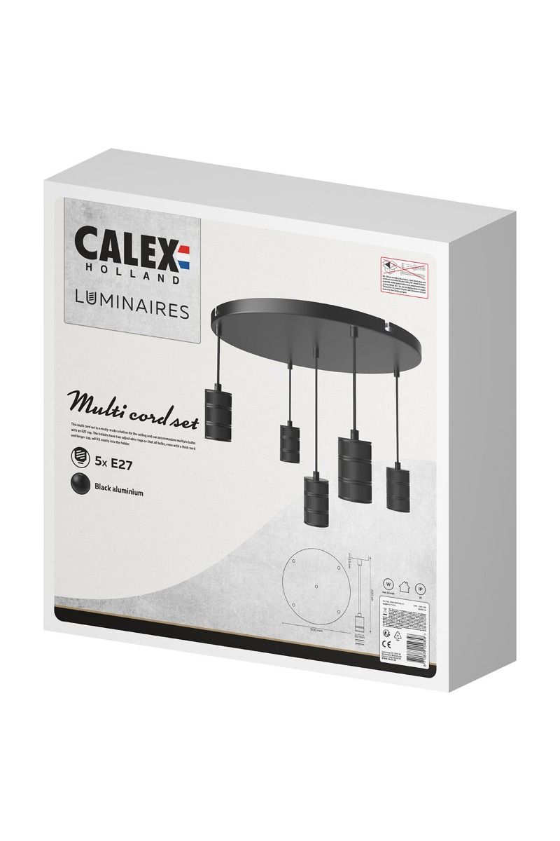 Calex Retro pendant with Ceiling plate dia 500mm, black fittings 5xE27 (2 mtr wire)