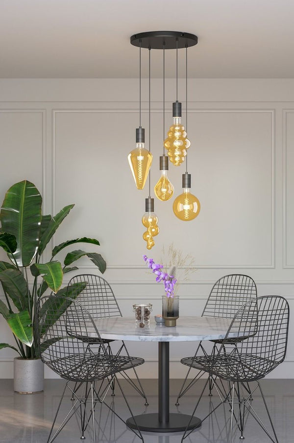 Calex Retro pendant with Ceiling plate dia 500mm, black fittings 5xE27 (2 mtr wire)