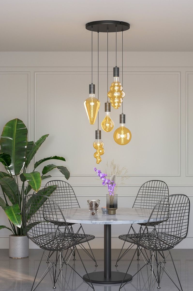 Calex Retro pendant with Ceiling plate dia 500mm, black fittings 5xE27 (2 mtr wire)