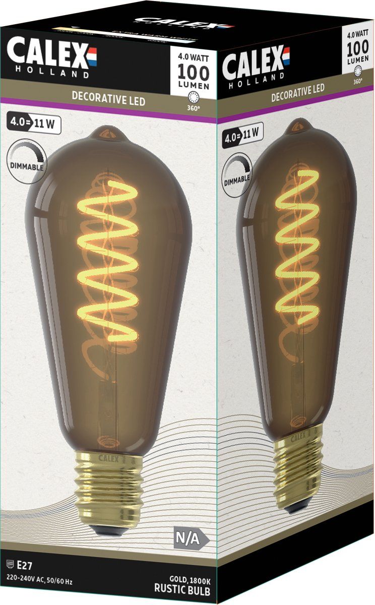 Rustiek ST64 Natural Flex Filament 220-240V 4W 100lm 1800K E27 Dimbaar met LED dimmer