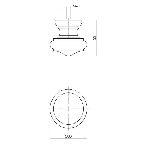 Knop 25/30mm Paddenstoel/rand essenhout